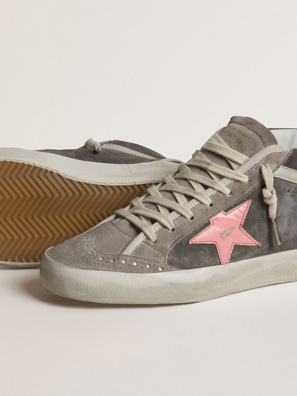 Golden Goose - Women's Mid Star in gray suede with pink laminated leather star in 