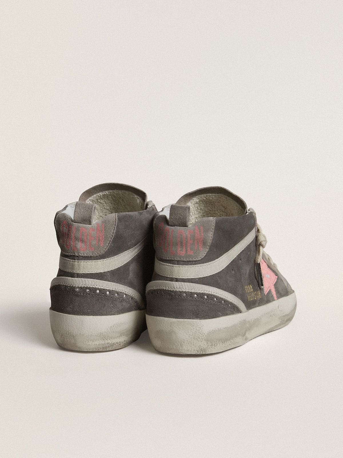 Golden Goose - Women's Mid Star in gray suede with pink laminated leather star in 