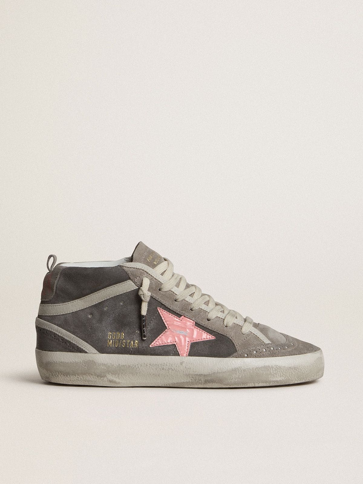 Golden Goose - Women's Mid Star in gray suede with pink laminated leather star in 
