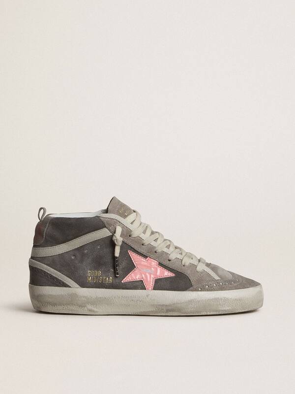 Golden Goose - Women's Mid Star in gray suede with pink laminated leather star in 
