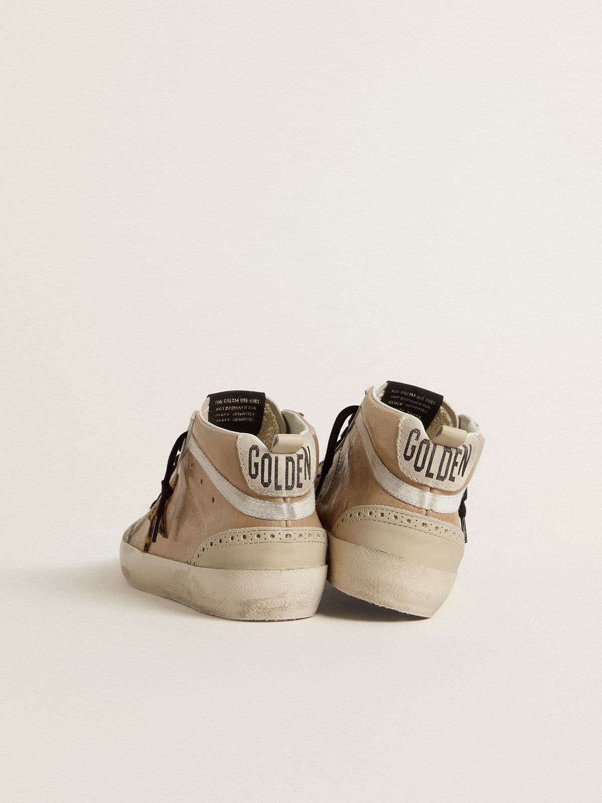 Golden Goose - Mid Star pour femme en cuir naplak beige avec étoile en cuir façon poulain léopard in 