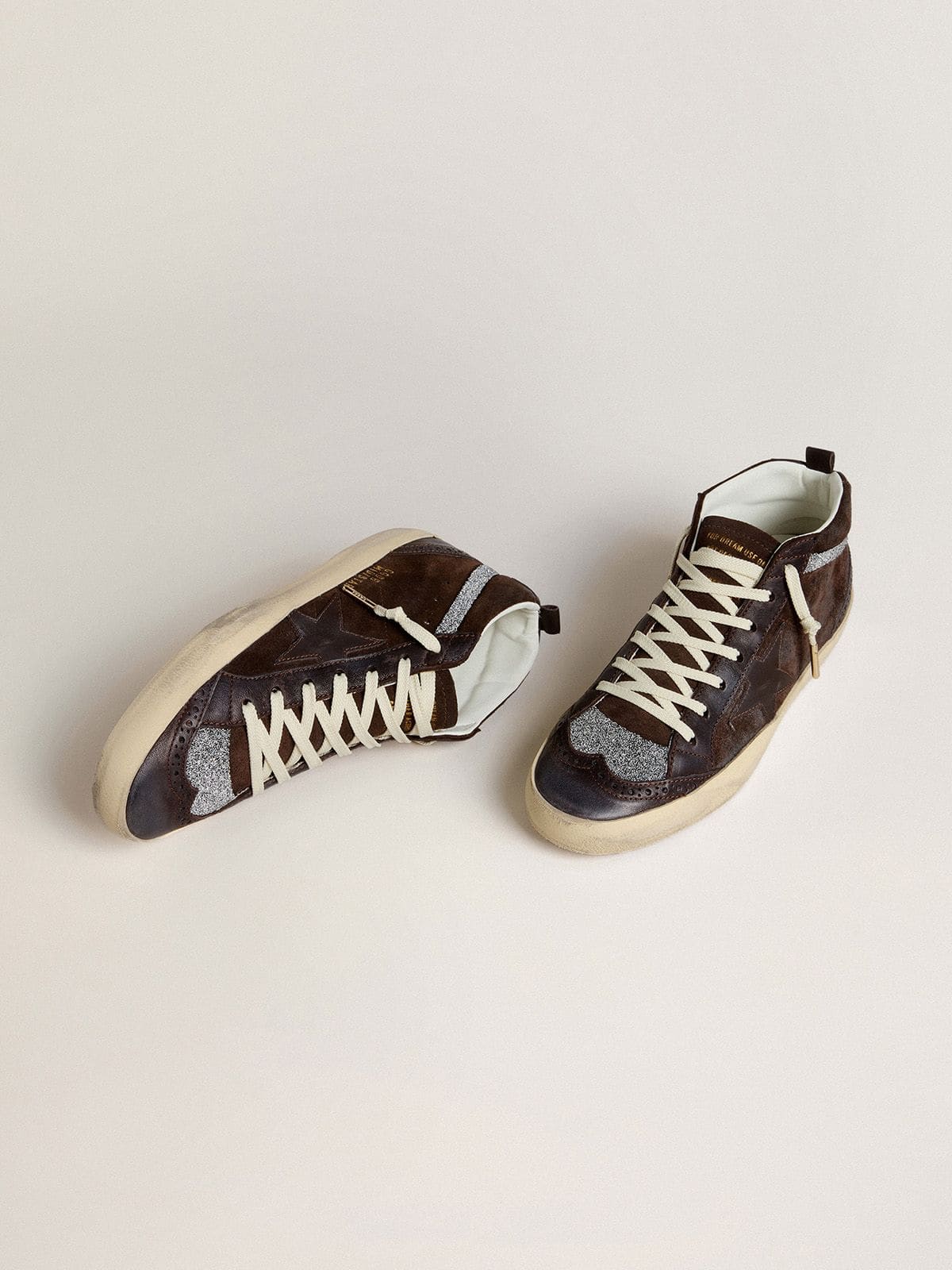 Mid Star Donna in suede marrone con stella in pelle e virgola in cristalli Swarovski