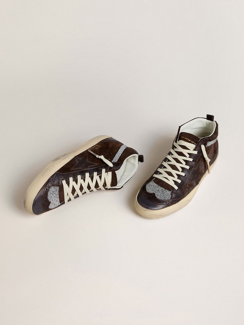 Golden Goose - Women's Mid Star in brown suede with leather star and Swarovski crystal flash in 