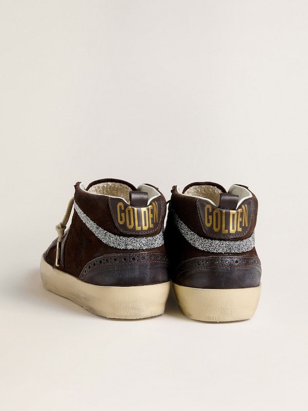 Golden Goose - Women's Mid Star in brown suede with leather star and Swarovski crystal flash in 
