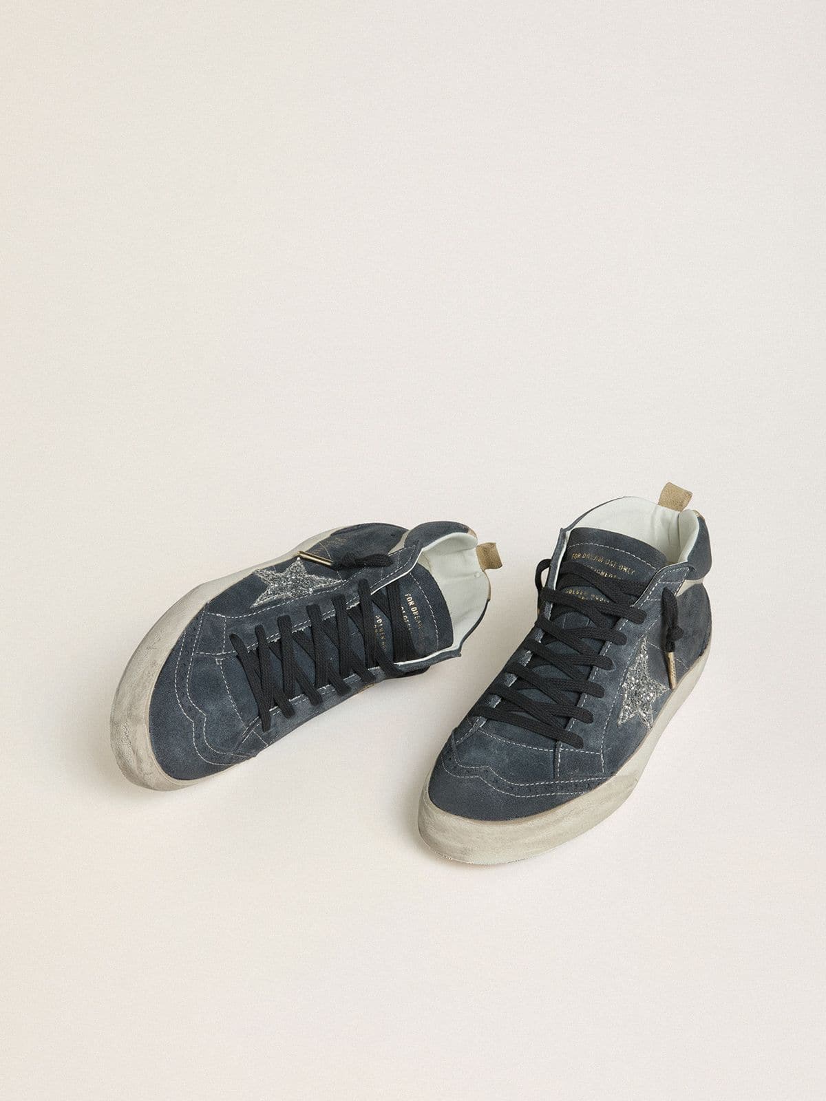 Golden Goose - Mid Star pour femme en cuir velours bleu pétrole avec étoile à paillettes argentées et virgule en coton in 