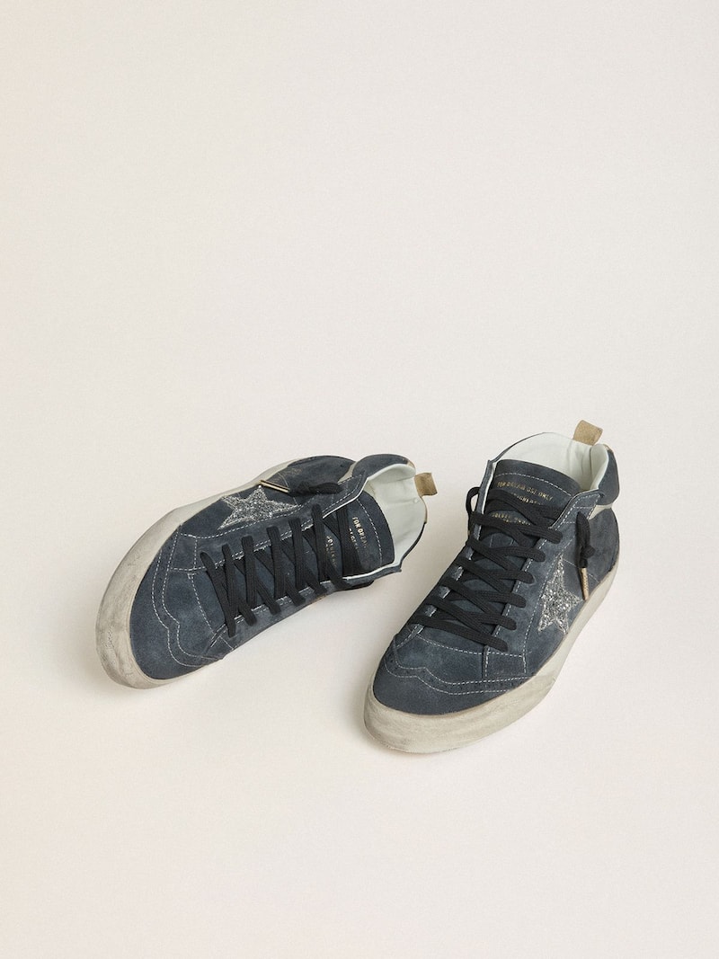 Golden Goose - Women's Mid Star in petrol-blue suede with silver glitter star and cotton flash in 