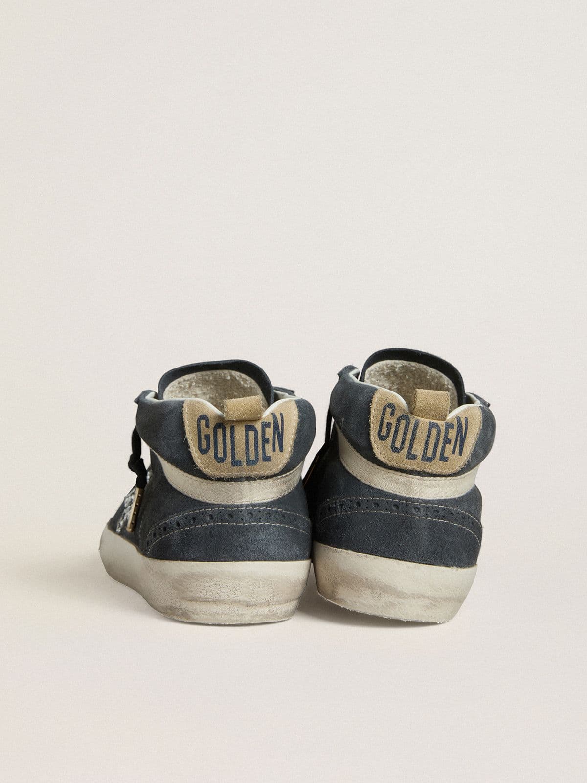 Golden Goose - Mid Star pour femme en cuir velours bleu pétrole avec étoile à paillettes argentées et virgule en coton in 