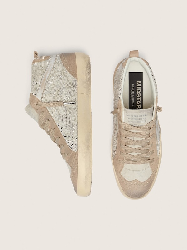 Mid Star de mujer de ante beige con Swarovski plateados y estrella de piel blanca
