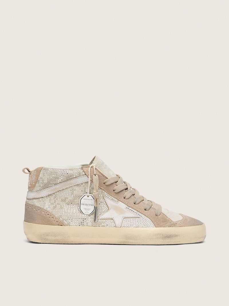 Mid Star de mujer de ante beige con Swarovski plateados y estrella de piel blanca