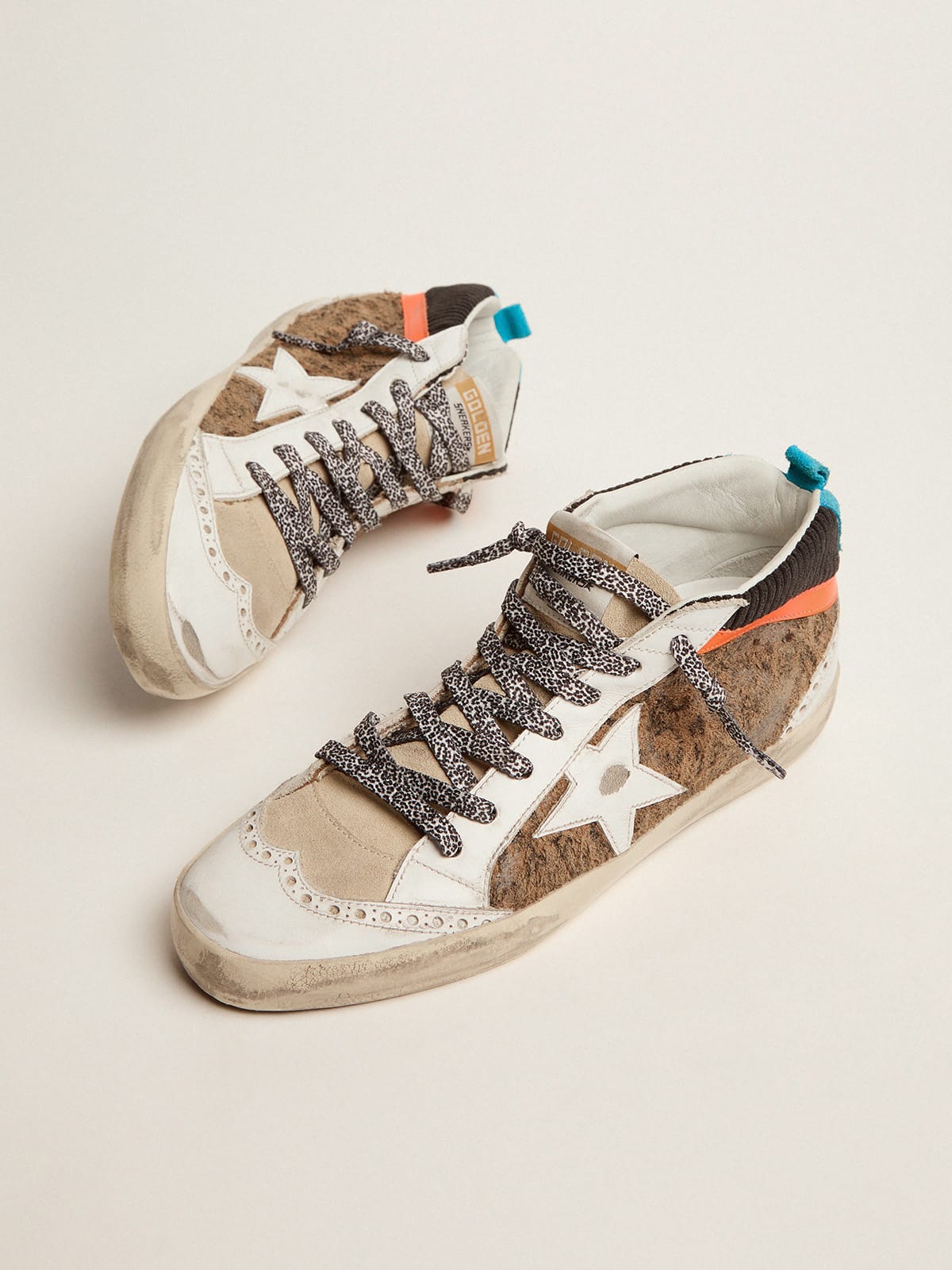 Golden Goose - Mid Star LTD sneakers with leopard-print and corduroy suede upper in 