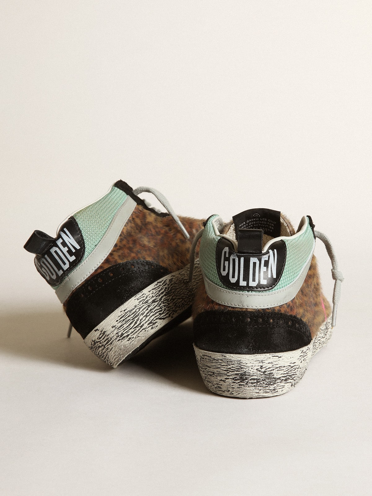 Golden Goose - Mid Star in leopard-print pony skin with fuchsia leather star in 