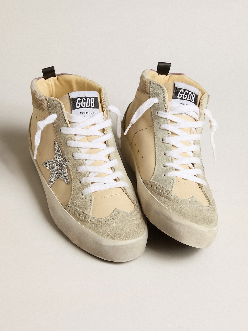Golden Goose - Mid Star LTD in leather and corduroy with silver glitter star in 