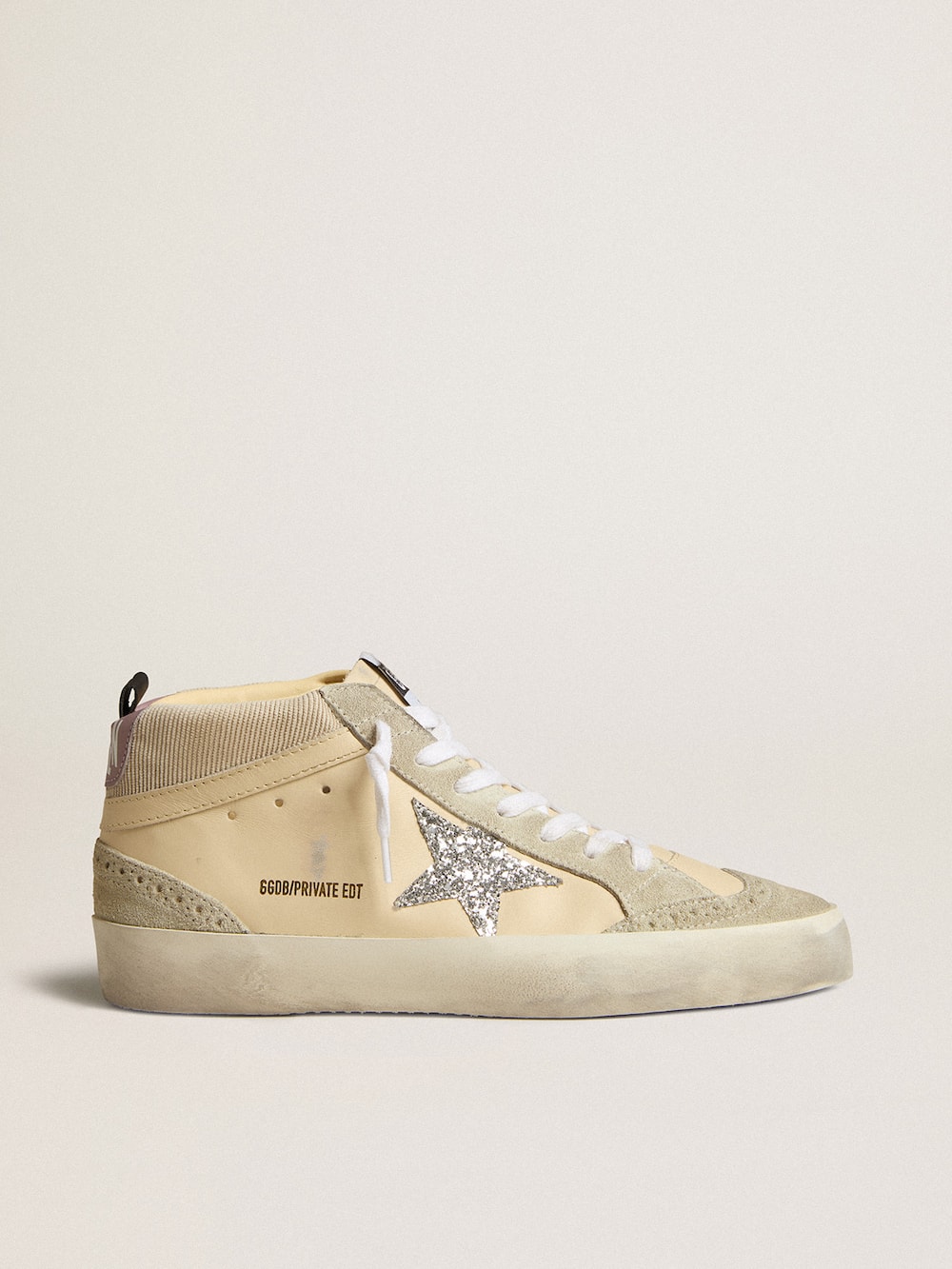 Golden Goose - Mid Star LTD in leather and corduroy with silver glitter star in 
