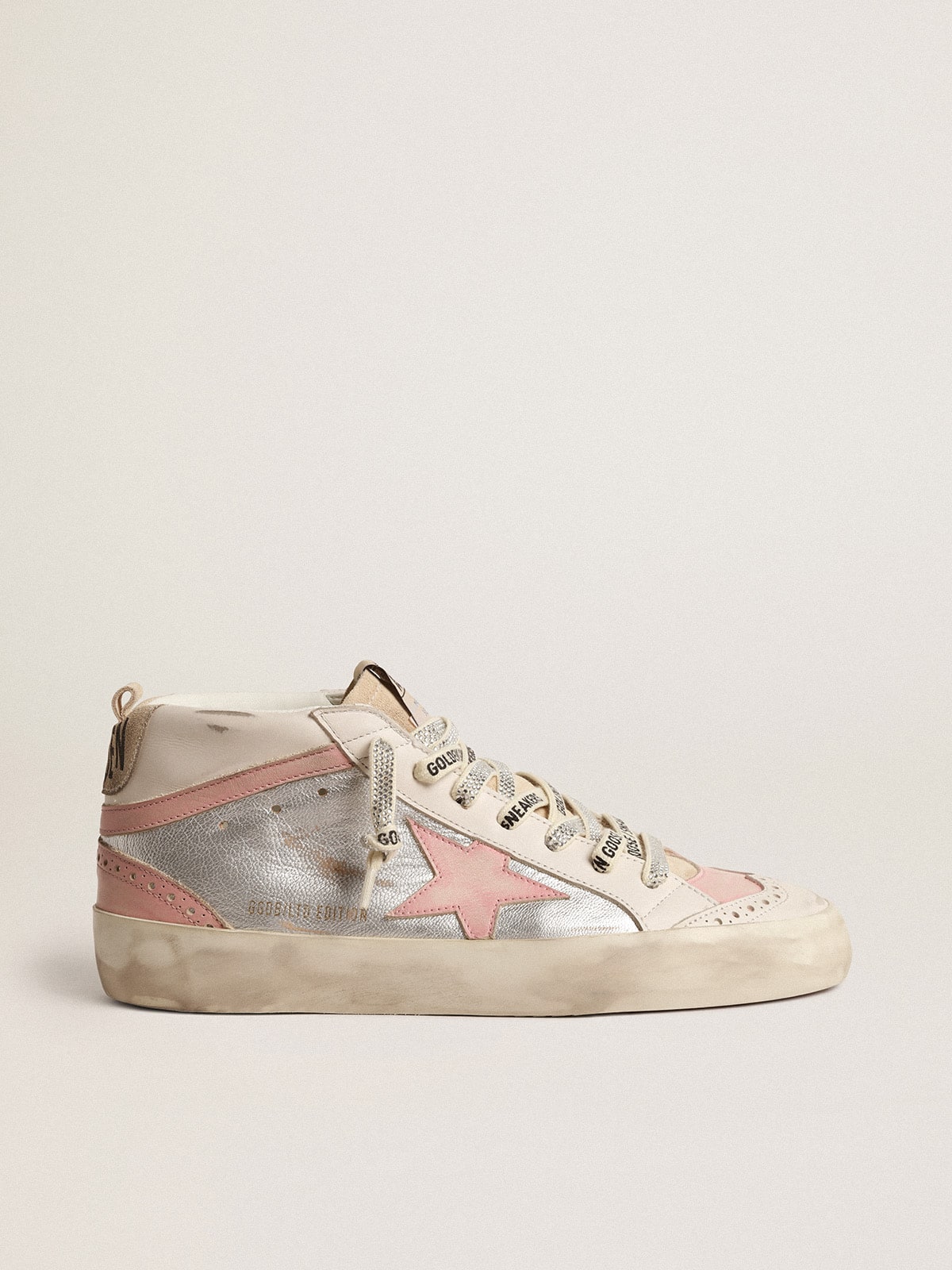 Golden Goose - Mid Star LTD de piel laminada plateada con estrella y detalle de «coma» rosa in 