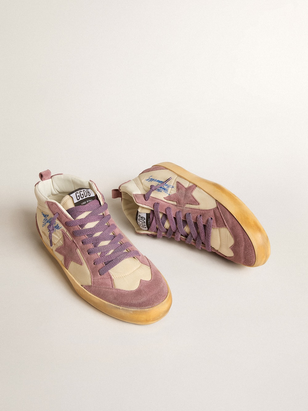 Golden Goose - Women’s Mid Star LAB in nylon and nappa with mauve suede star in 