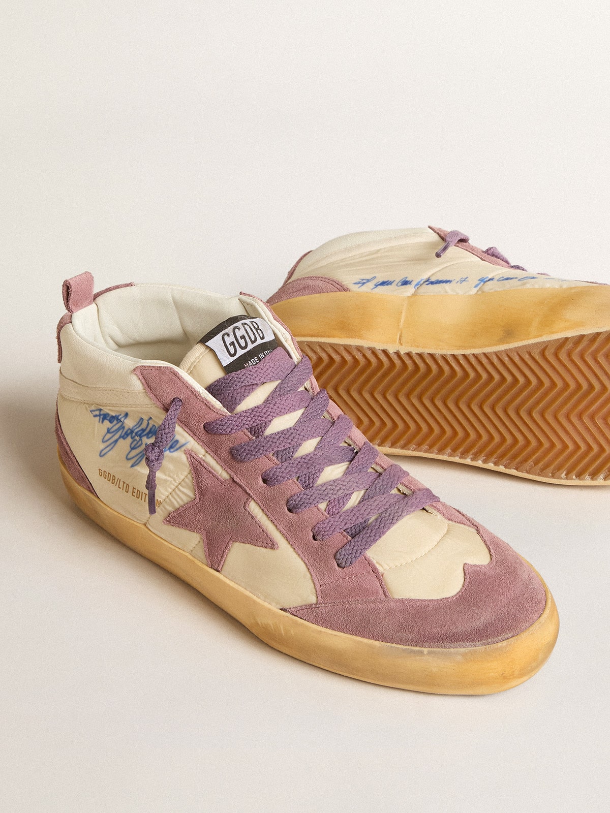 Golden Goose - Mid Star LAB pour femme en nylon et cuir nappa avec étoile en daim mauve in 