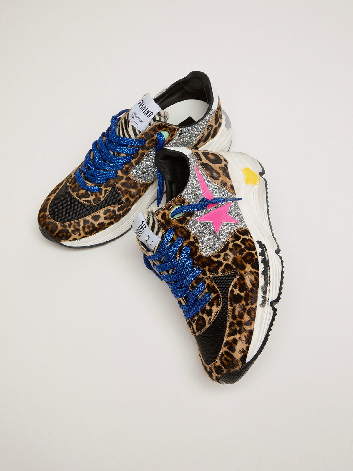 Golden Goose - Running Sole sneakers in leopard-print pony skin with glitter inserts in 