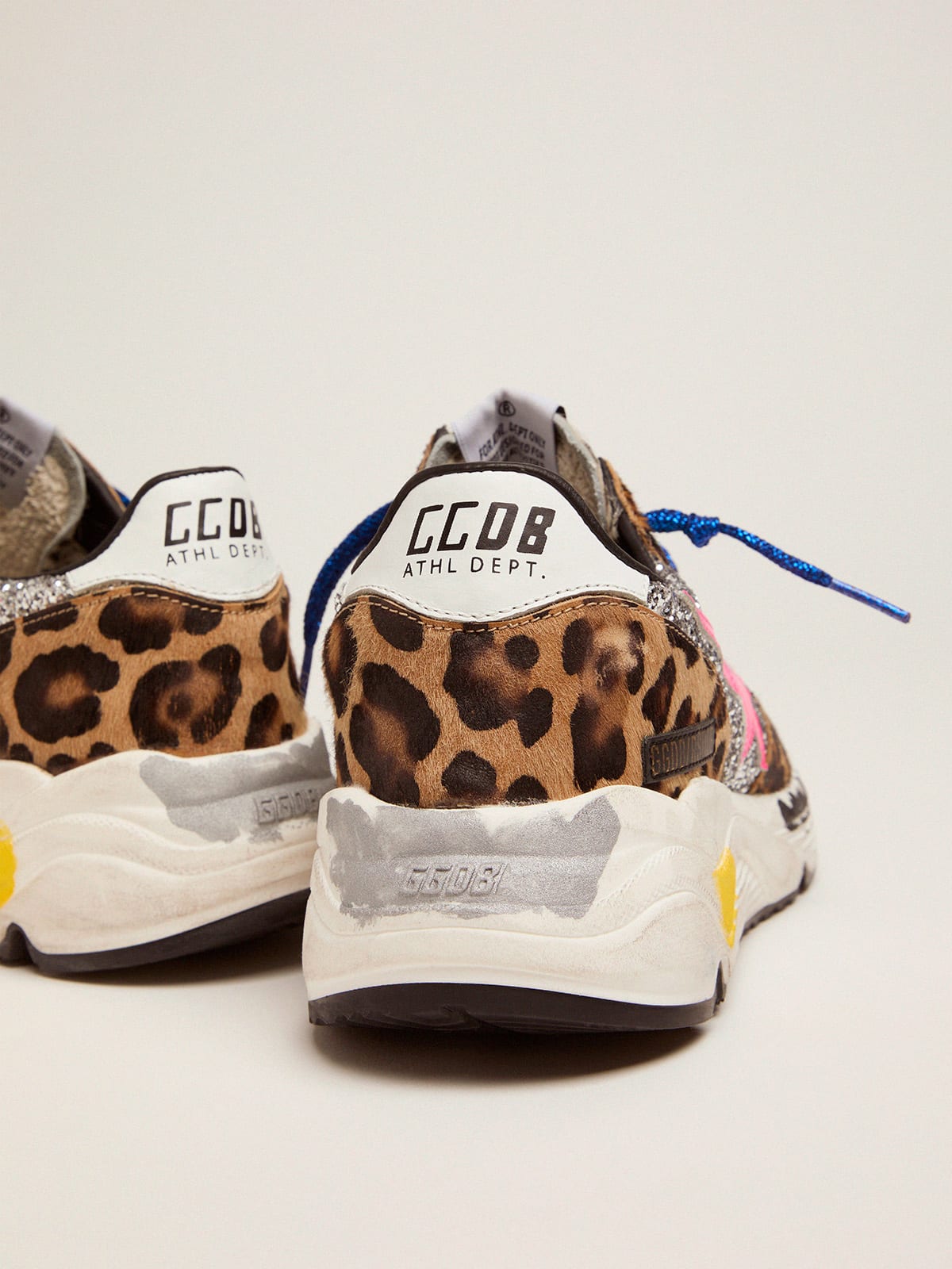 Golden Goose - Running Sole sneakers in leopard-print pony skin with glitter inserts in 