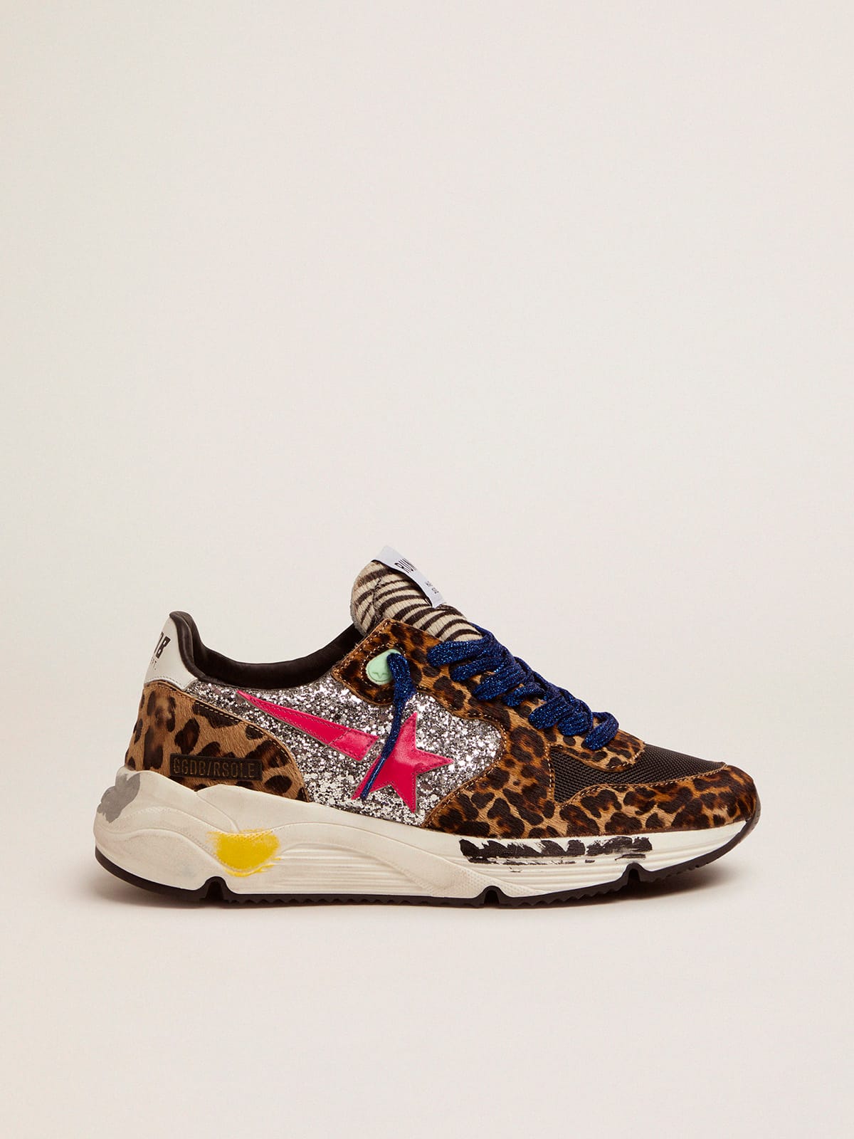 Golden Goose - Running Sole sneakers in leopard-print pony skin with glitter inserts in 
