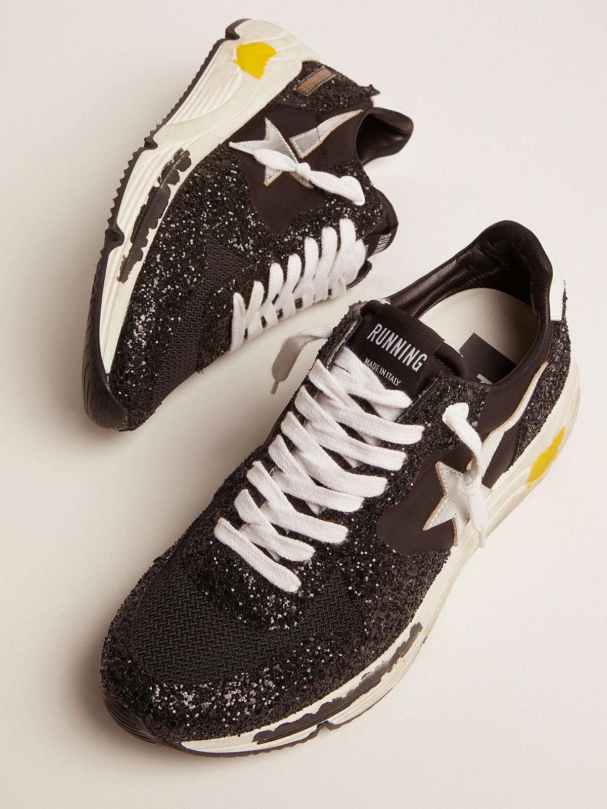 Golden Goose - Running Sole sneakers in black nylon and glitter with silver star   in 