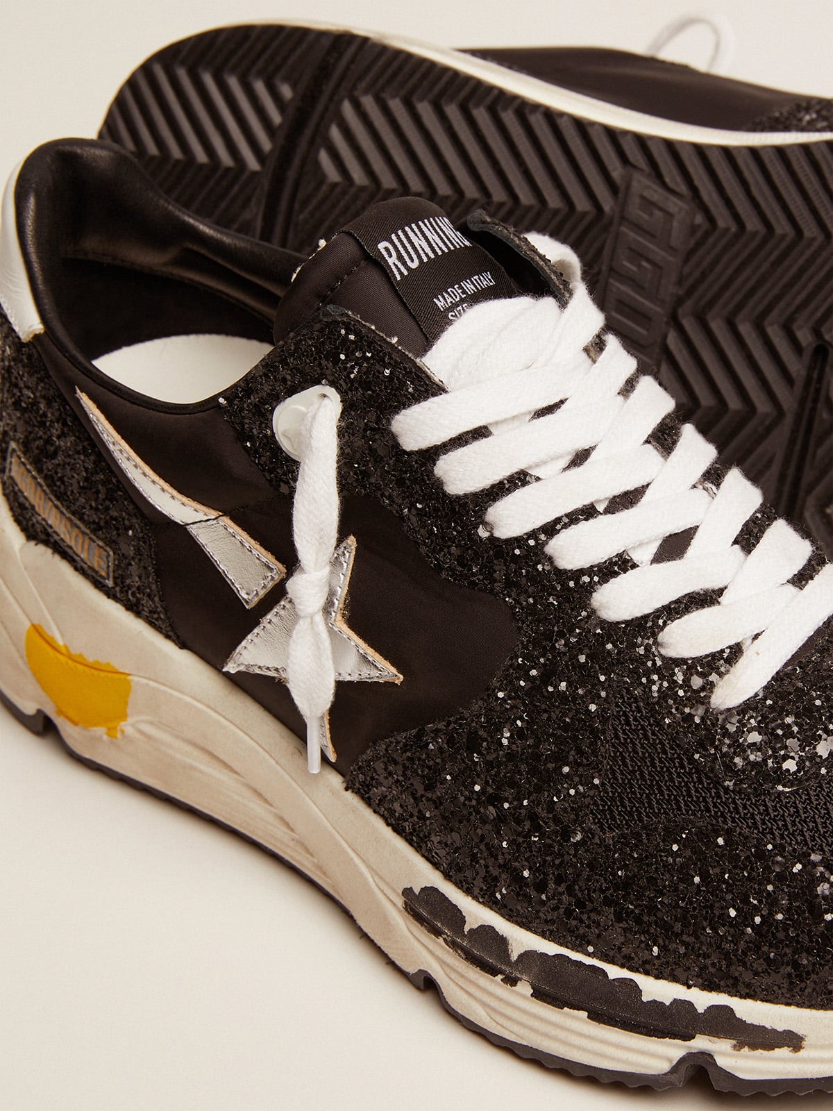 Golden Goose - Running Sole sneakers in black nylon and glitter with silver star   in 