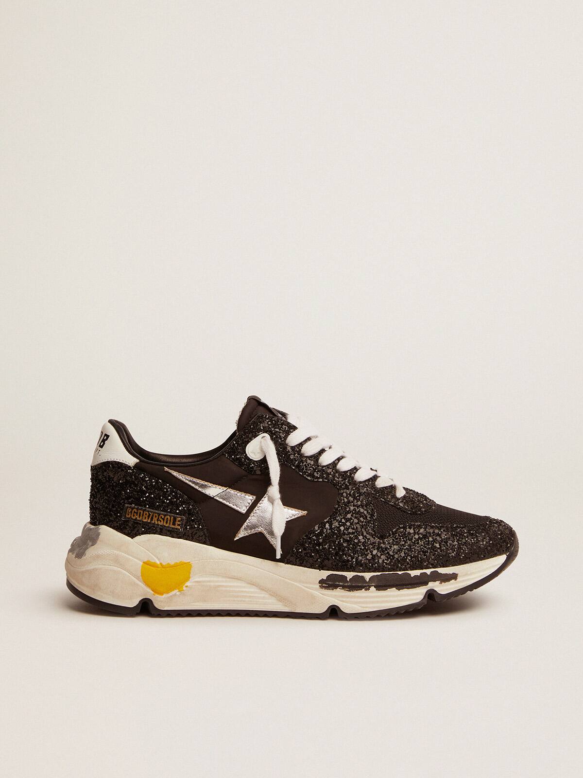 Golden Goose - Running Sole sneakers in black nylon and glitter with silver star   in 