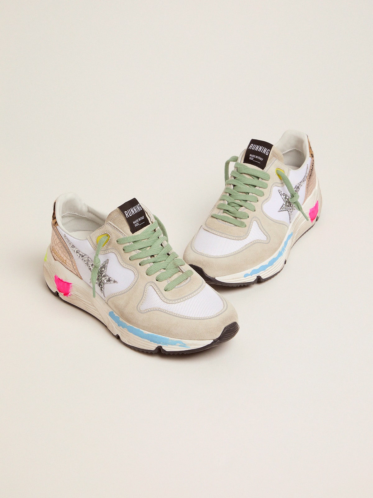 Golden Goose - Running Sole sneakers in suede with glitter and leopard print in 