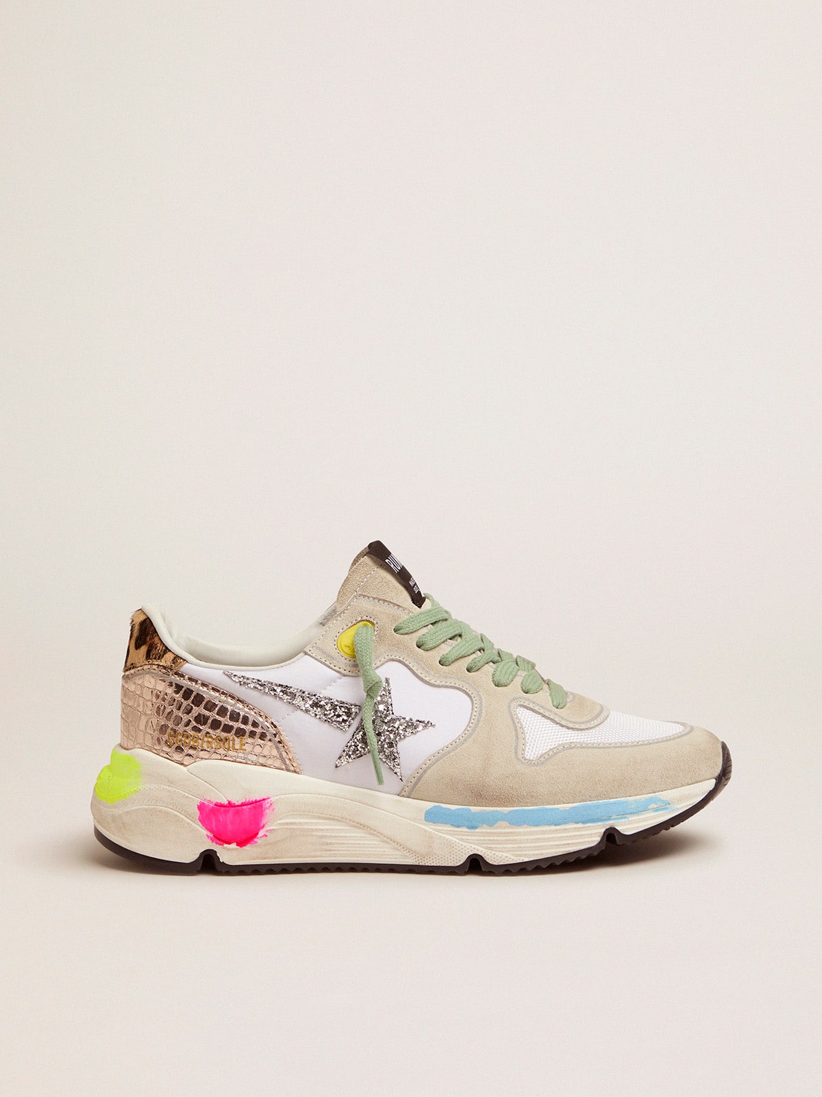 Golden Goose - Running Sole sneakers in suede with glitter and leopard print in 