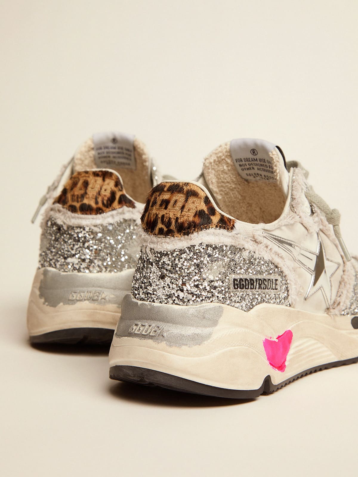 Golden Goose - Running Sole sneakers in nylon and glitter with leopard-print pony skin heel tab in 