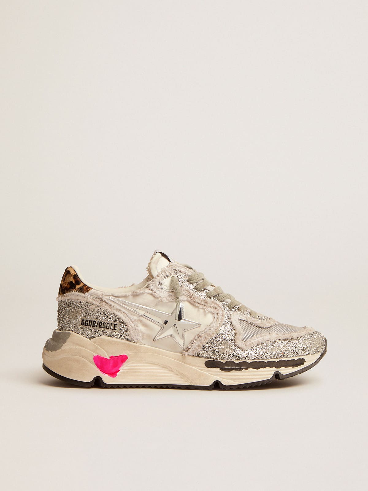 Golden Goose - Running Sole sneakers in nylon and glitter with leopard-print pony skin heel tab in 