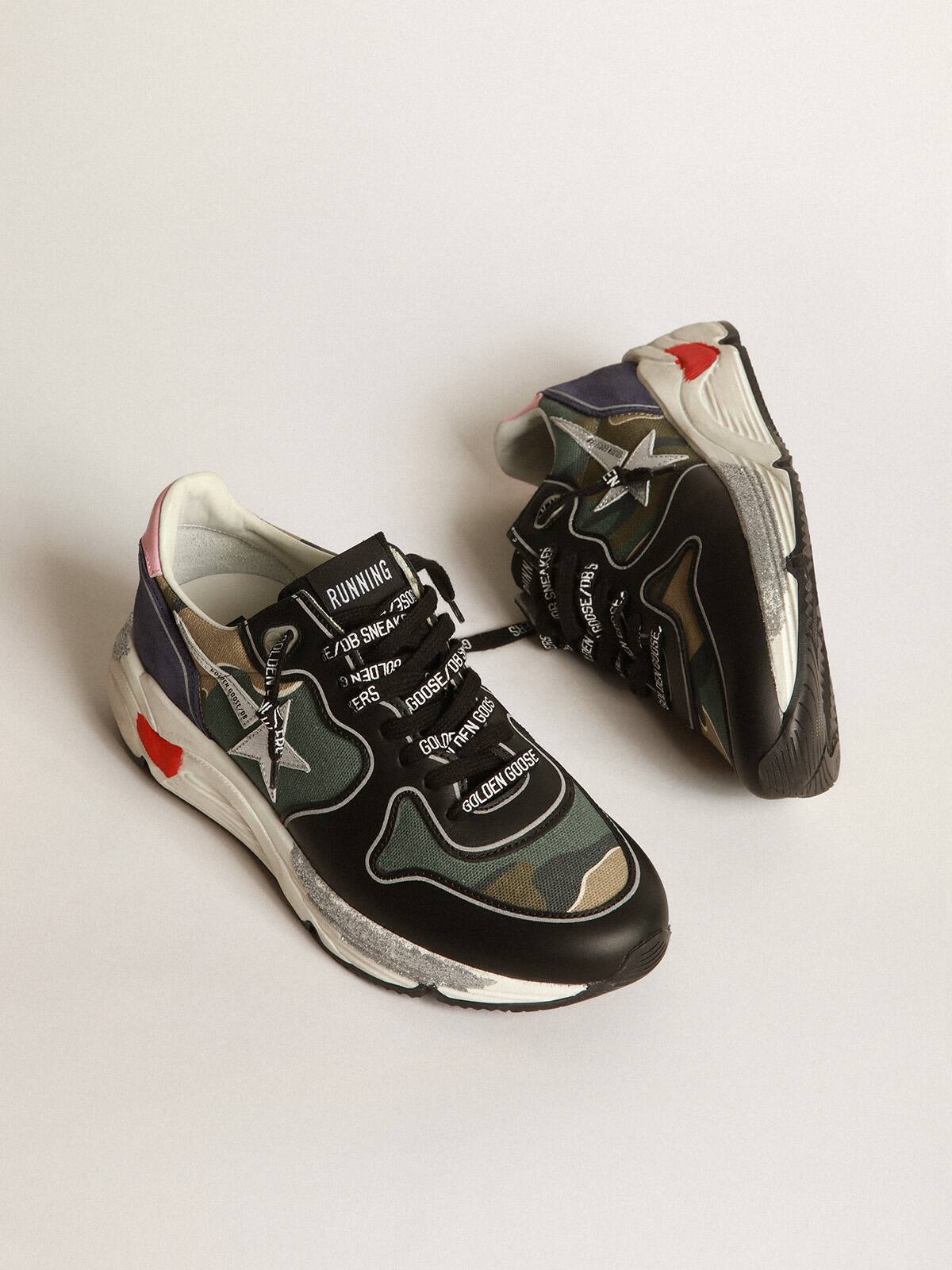 Golden Goose - Running Sole sneakers in camouflage canvas with silver laminated leather star and baby-pink leather heel tab in 