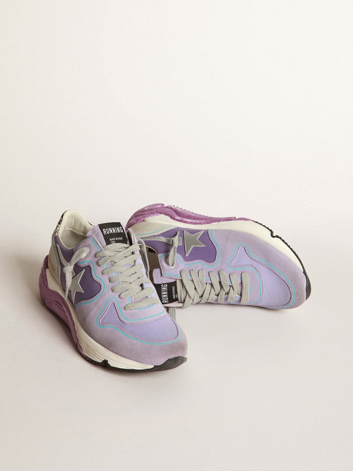 Golden Goose - Lavender Running Sole sneakers with glittery sole and silver star in 