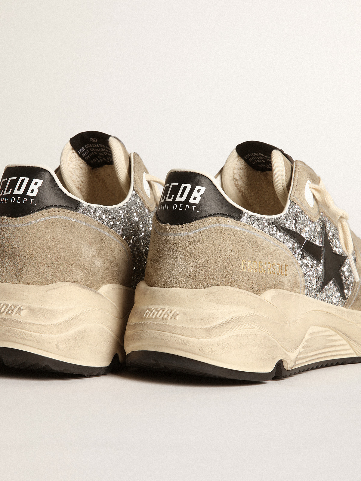 Golden Goose - Women's Running Sole in silver glitter and dove gray suede in