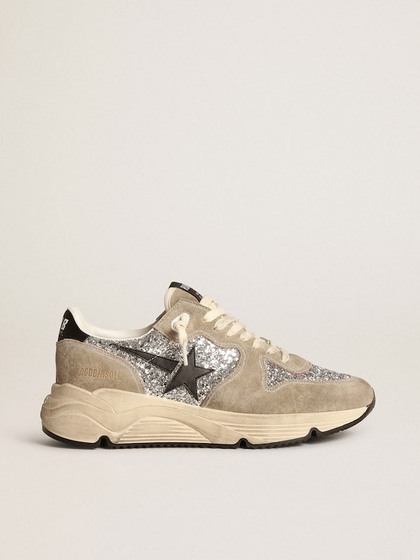 Golden Goose - Women's Running Sole in silver glitter and dove gray suede in 