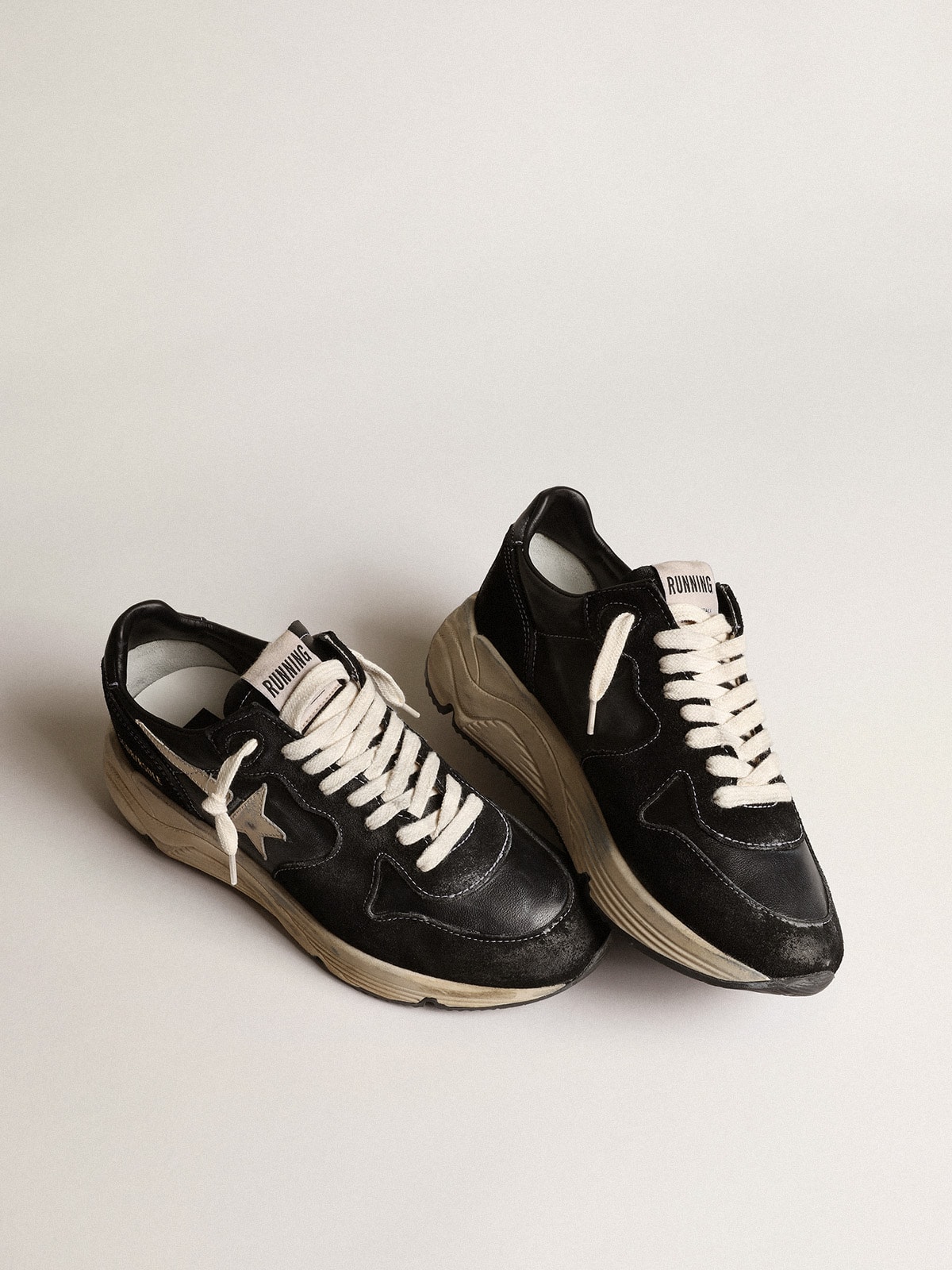 Women's Running Sole in black nappa and suede