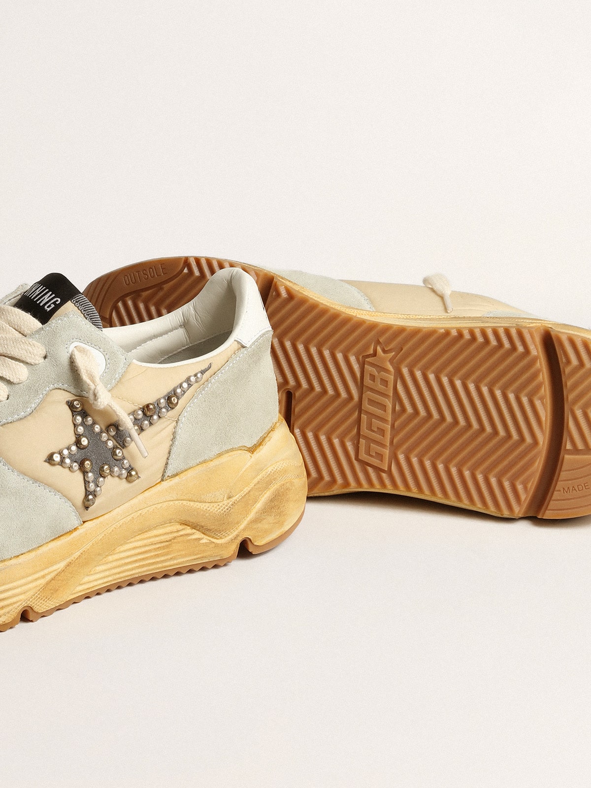 Golden Goose - Women&rsquo;s Running Sole in ice gray with studded suede star in 