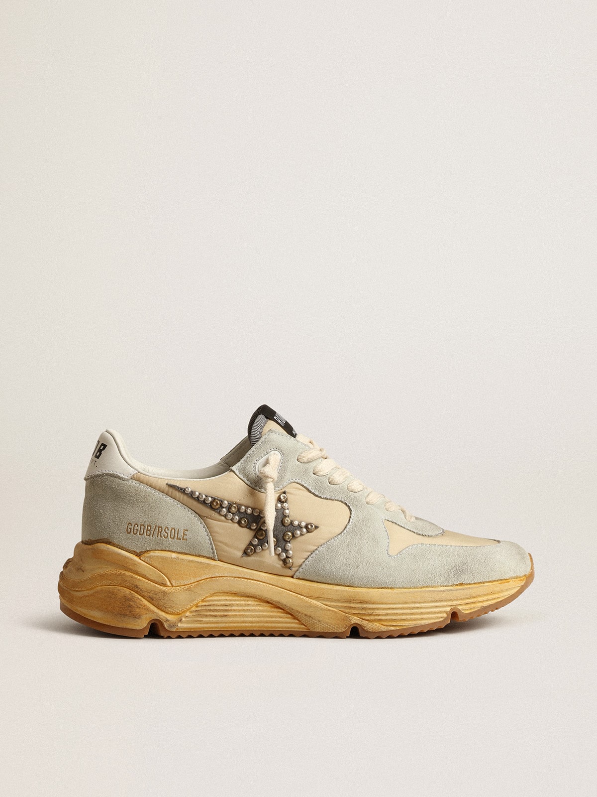 Golden Goose - Women&rsquo;s Running Sole in ice gray with studded suede star in 