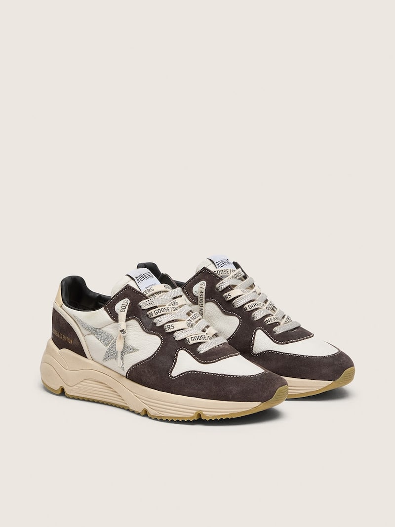 Golden Goose - Women's Running Sole  in nappa and brown suede with a Swarovski crystal star in 