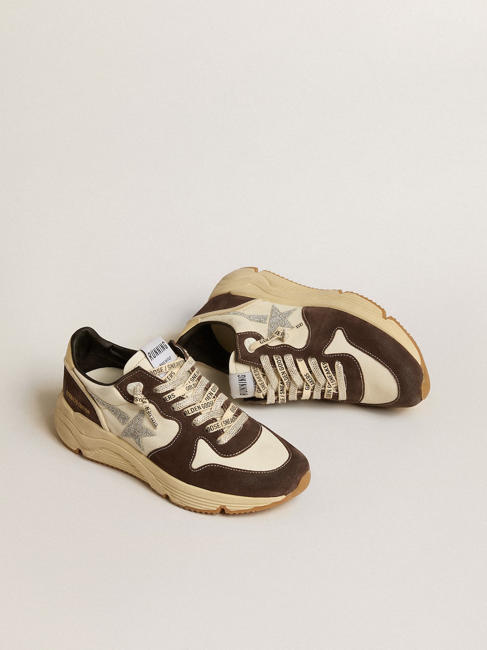 Golden Goose - Running Sole LTD in nappa and brown suede with a Swarovski crystal star in 