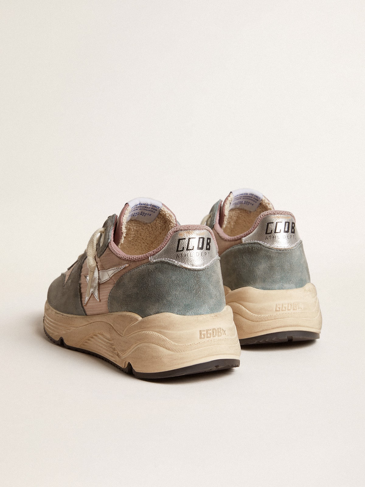 Golden Goose - Women's Running Sole in pink nylon and light-blue suede with silver leather star in 