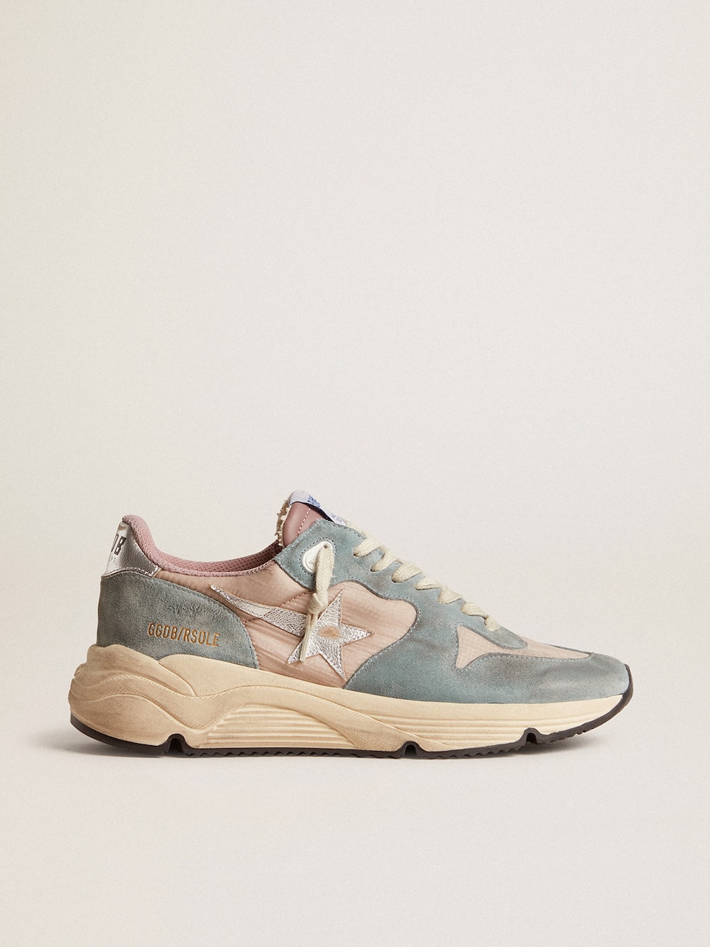 Golden Goose - Women's Running Sole in pink nylon and light-blue suede with silver leather star in 
