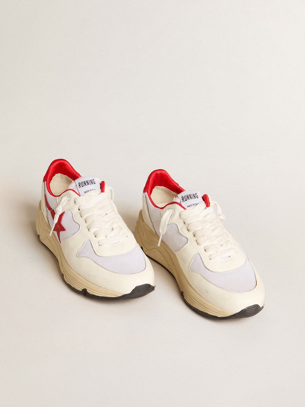 Golden Goose - Running Sole LTD in white nappa and nylon with a red leather star in 