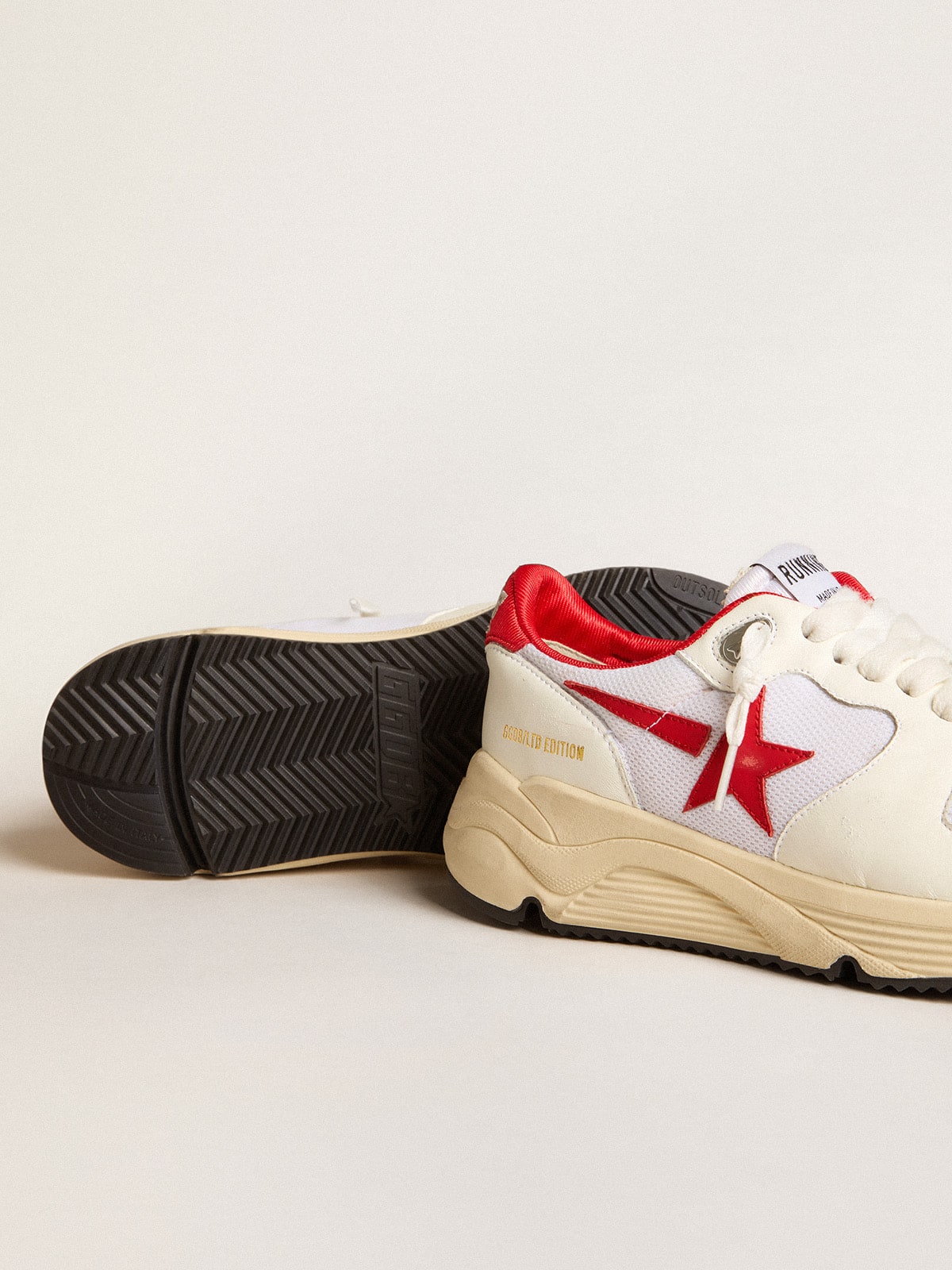 Golden Goose - Running Sole LTD in white nappa and nylon with a red leather star in 