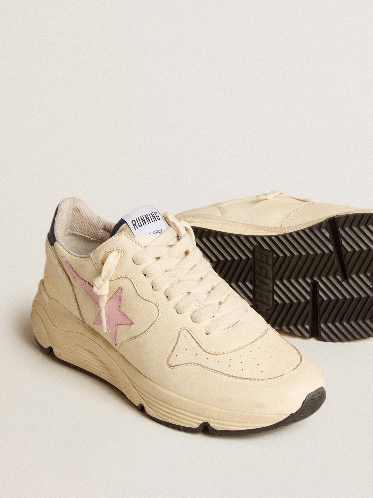 Golden Goose - Women's Running Sole in nappa leather with pink leather star and blue leather heel tab in 