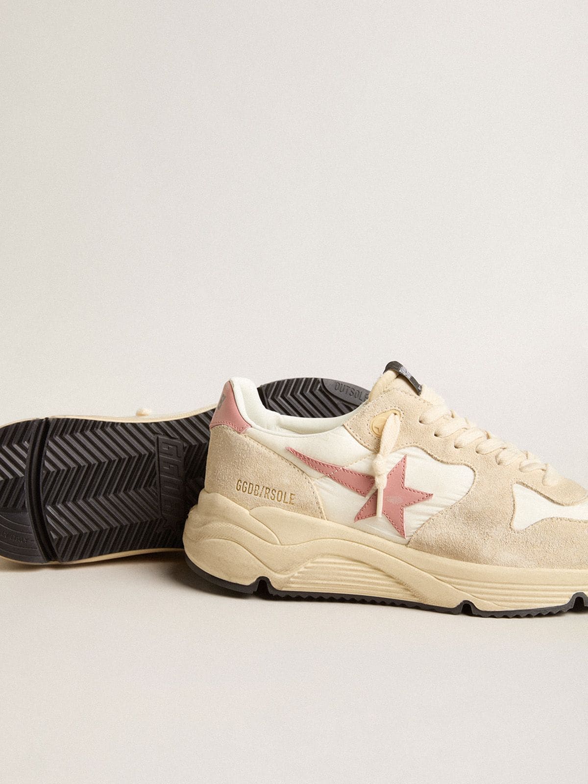 Women's Running Sole in beige nylon with pink leather star