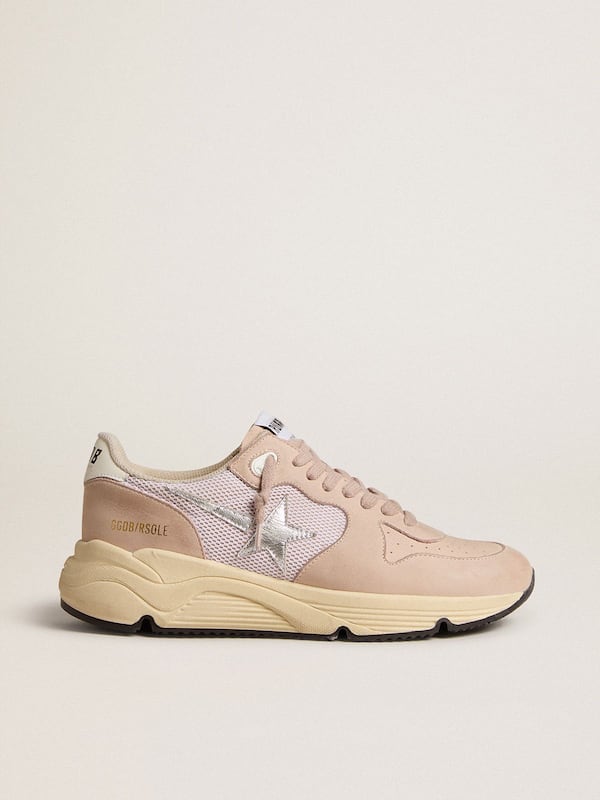 Golden Goose - Women’s Running Sole in mesh and nubuck with silver metallic leather star in 