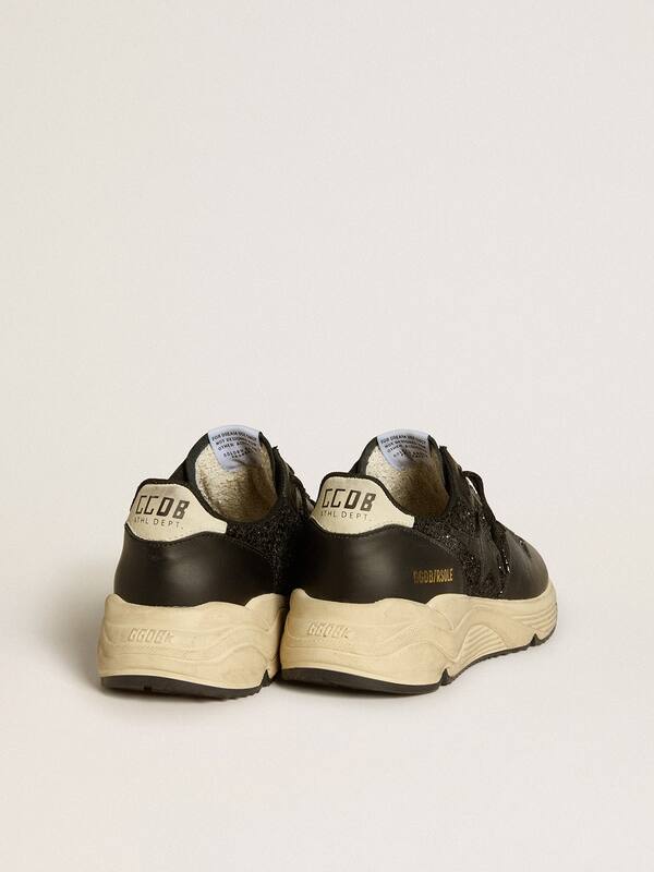 Golden Goose - Women's Running Sole in black glitter with leather star and nubuck heel tab in 