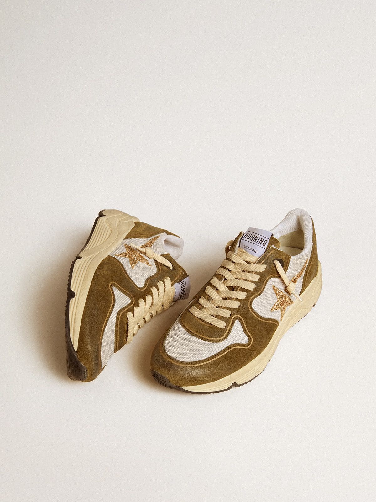 Women's Running Sole in brown suede and mesh with gold