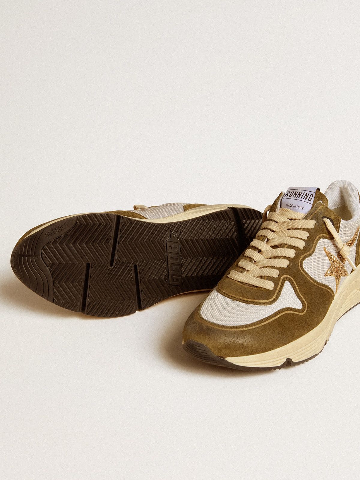 Women's Running Sole in brown suede and mesh with gold