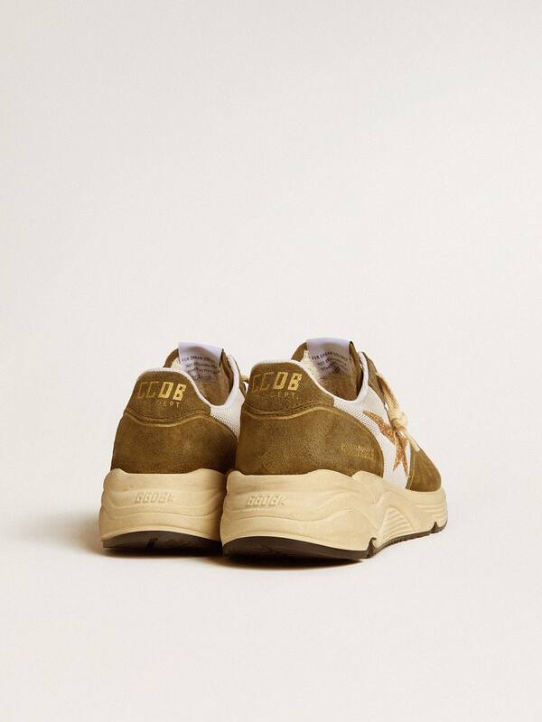 Golden Goose - Women’s Running Sole in brown suede and mesh with gold glitter star in 